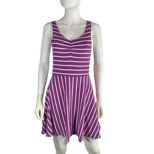 Derek Heart Women’s Medium Stretch Purple White Sleeveless Mini Dress Summer